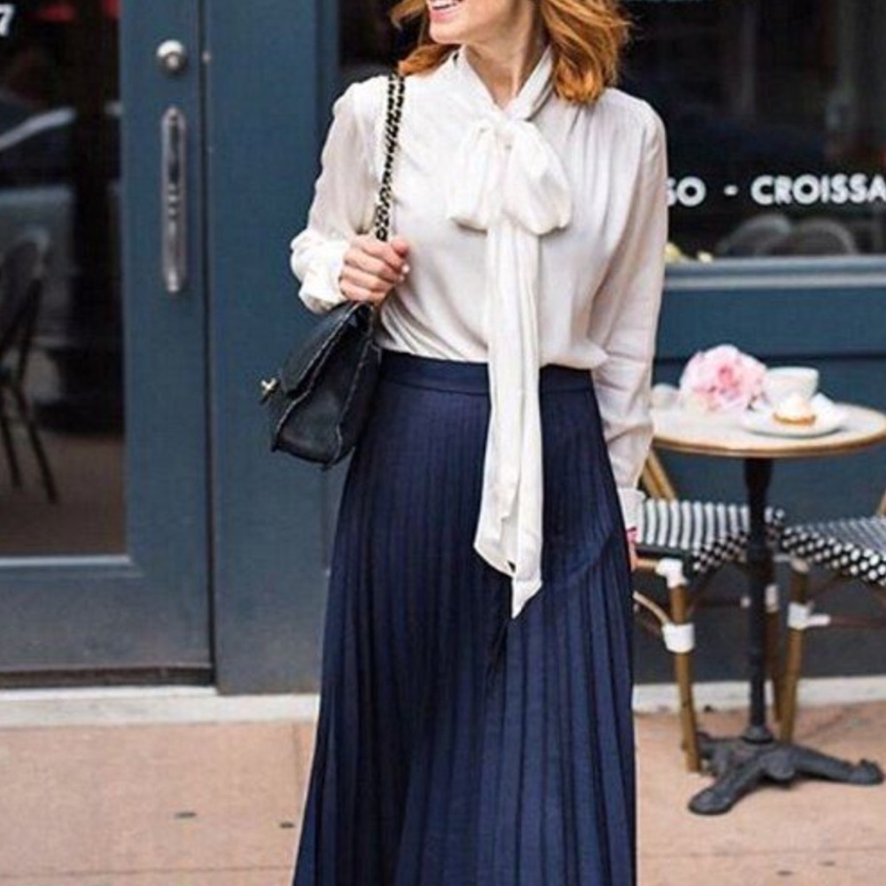 ORLY Navy Blue Pleated Skirt